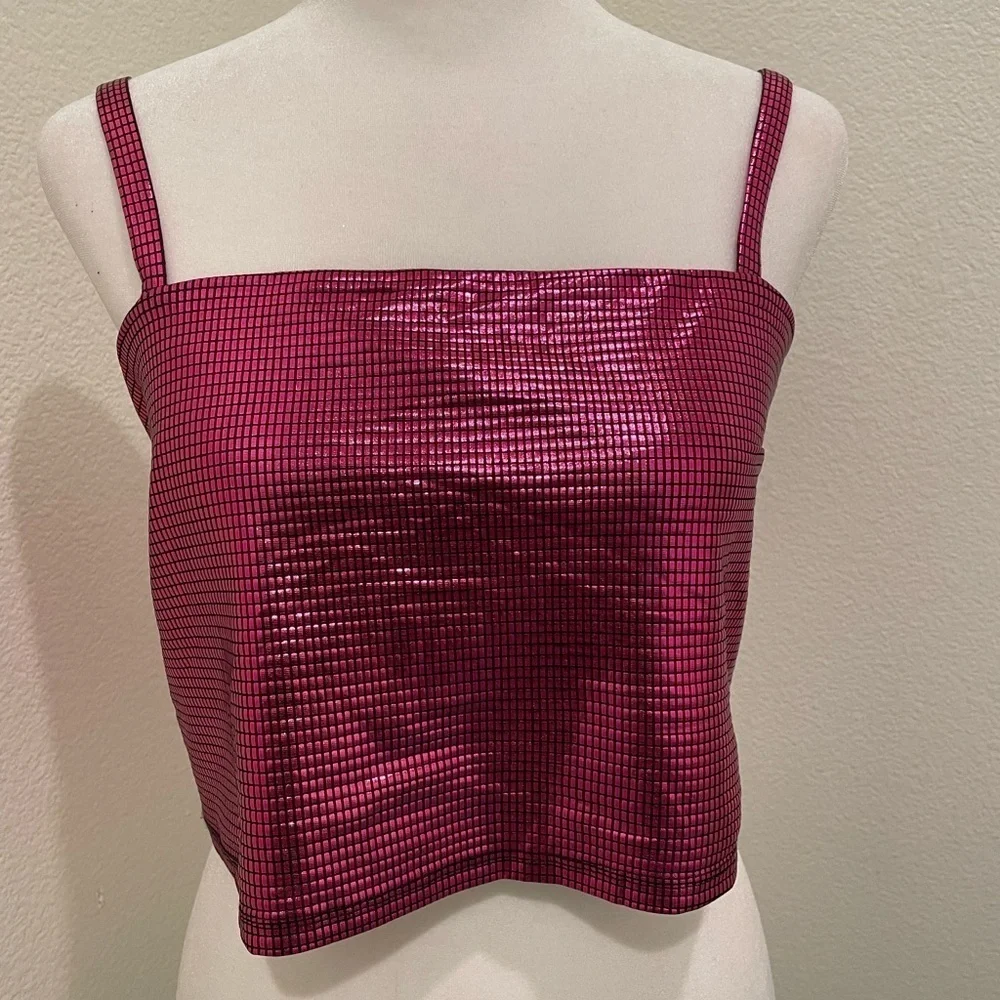 NWT Women’s M Medium  FORE Collection Disco Crop Top Shimmer Pink Black​​​​​​ - Picture 6 of 9